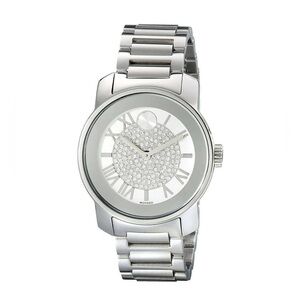 Movado Silver Tone Crystal Dial Bracelet Watch, 3 cm diameter